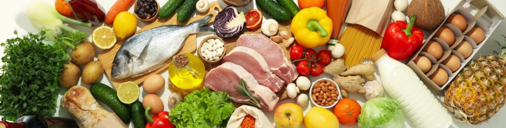 concept of grocery and food, top view