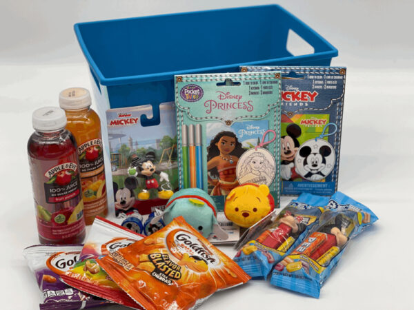 kids snack and activity basket