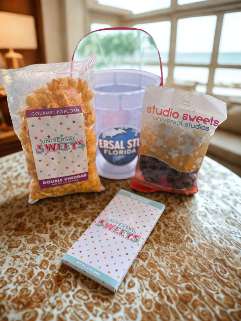 universal parks popcorn bucket with universal treats